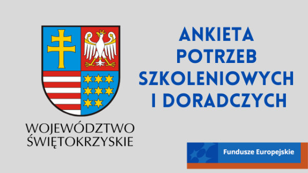 Herb województwa świętokrzyskiego i napis ankieta potrzeb szkoleniowych i doradczych