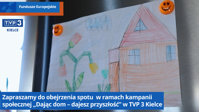 Zawieszony na lodówce dziecięcy rysunek domu i kwiatów