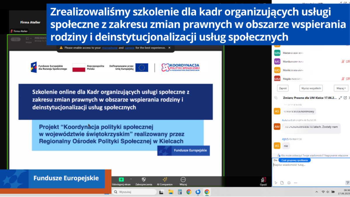 Ekran komputera wyświetlający program do prowadzenia spotkań online