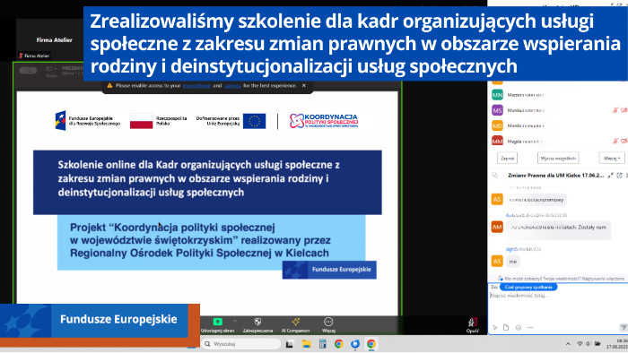 Ekran komputera wyświetlający program do prowadzenia spotkań online